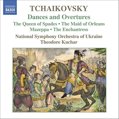 CD cover for Tchaikovsky’s “Dances and Overtures” featuring a historical painting.