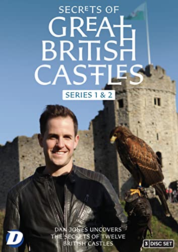 DVD cover for "Secrets of Great British Castles" with man and falcon.