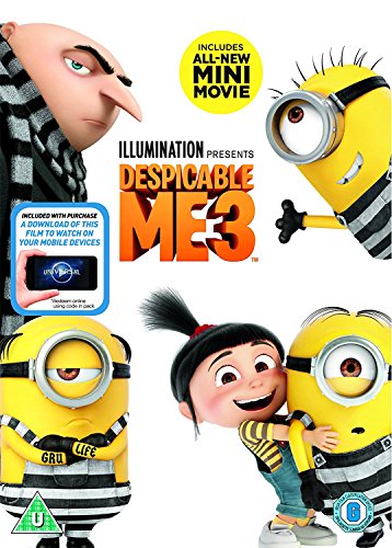 Despicable Me 3 DVD cover featuring Gru, Minions, and Agnes.
