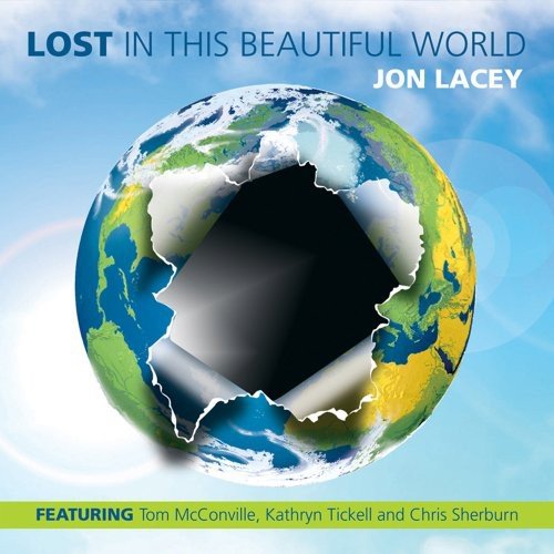 "Album cover with a torn Earth image against a blue sky."