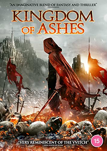 DVD cover for "Kingdom Of Ashes" featuring a hooded figure and ruined landscape.