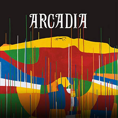 Arcadia album cover: colorful, abstract landscape with a horse silhouette.
