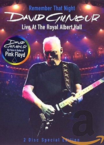 David Gilmour playing guitar on a DVD cover with concert hall background.