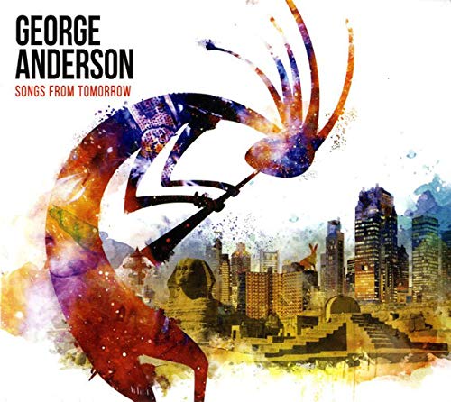 Album cover with abstract cityscape, silhouette of man, and splattered colors.