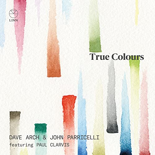 CD cover with watercolor-style vertical stripes and album title "True Colours".