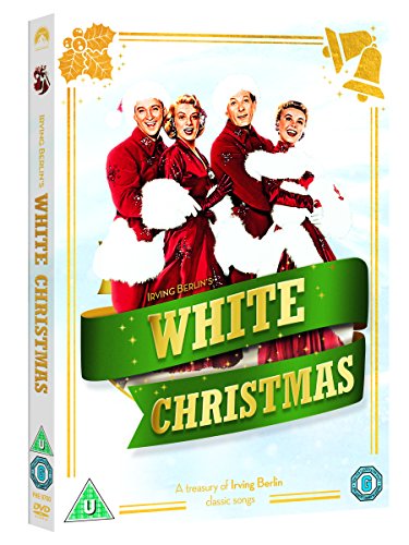 DVD cover for "White Christmas" featuring four people in red coats dancing together.
