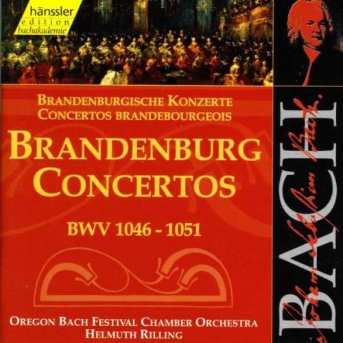 CD case for Bach’s Brandenburg Concertos, red cover with orchestra image.