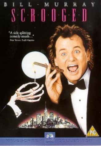 Bill Murray in "Scrooged" DVD cover, showing a surprised expression.
