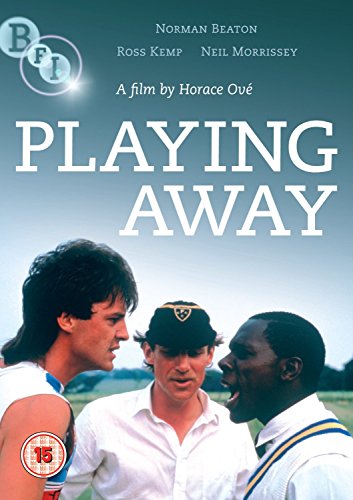 Playing Away" DVD cover with three men in cricket attire, BFI logo.