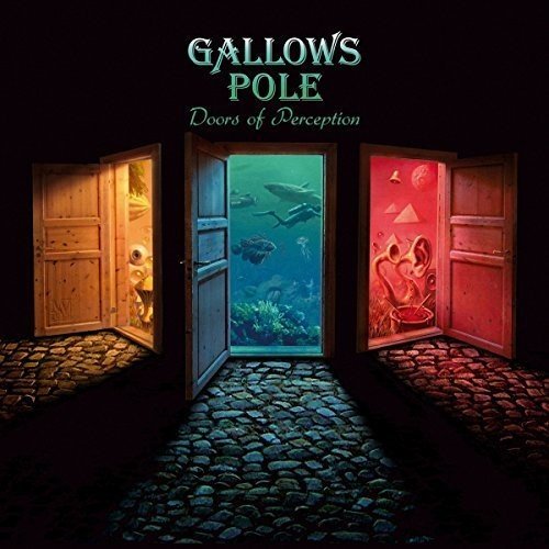 "Album cover art featuring three open doors revealing different surreal scenes."