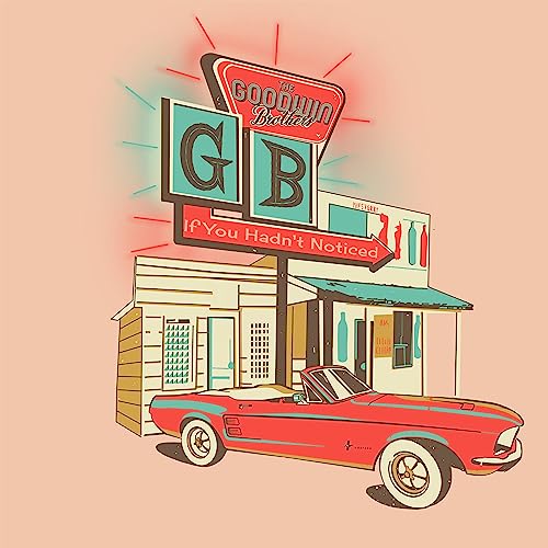 CD cover art: Retro diner scene with a red classic car.