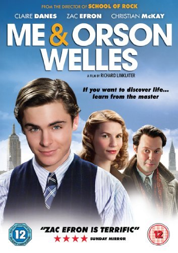 DVD cover for "Me And Orson Welles" featuring three actors against a city skyline.