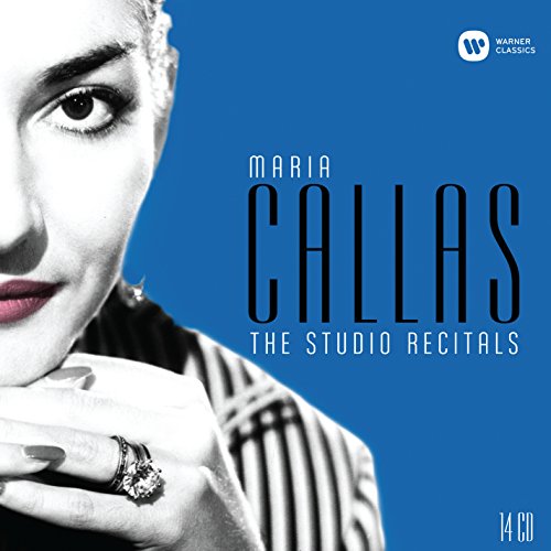 "CD cover featuring a black-and-white photo of Maria Callas against a blue background."