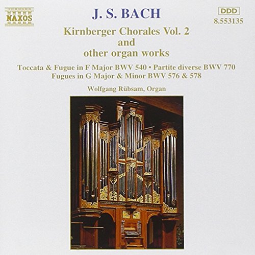 CD cover for Bach’s organ works performed by Wolfgang Rübsam, featuring a pipe organ.