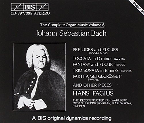 Black CD cover with white text and a portrait of Johann Sebastian Bach.