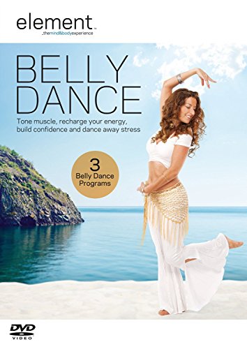 DVD cover featuring a woman belly dancing on a beach with a rocky cliff.