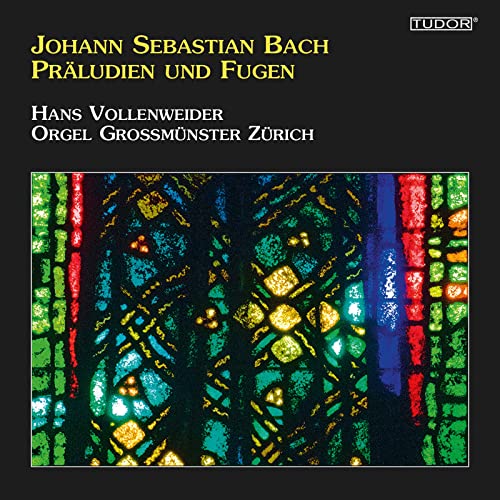 CD cover for Bach organ music by Hans Vollenweider, stained glass.