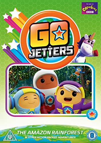 Go Jetters DVD cover featuring cartoon characters in a rainforest scene.