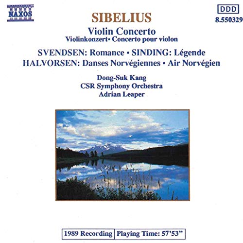 CD cover for Sibelius’ Violin Concerto with a lakeside landscape.