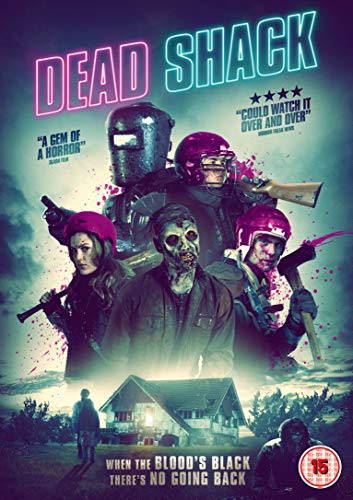 "Dead Shack DVD cover featuring a group of people with guns and a house."