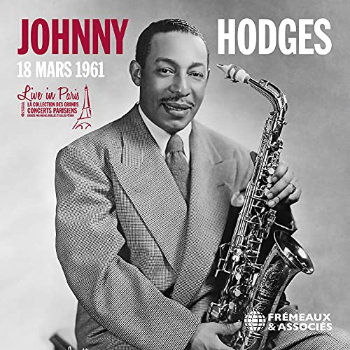Johnny Hodges portrait with saxophone, album cover "Live In Paris: 18 Mars 1961".