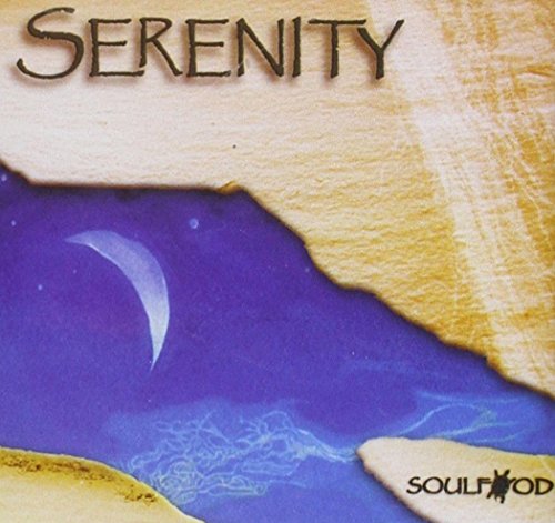 "Album cover with 'Serenity' title, crescent moon, and 'Soulfood' logo on a purple background."