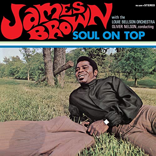 James Brown album cover, "Soul On Top," featuring Brown in a field.
