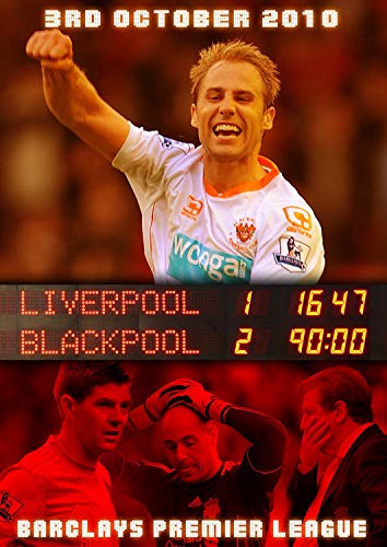 DVD cover: Blackpool player celebrating victory over Liverpool, 2-1.