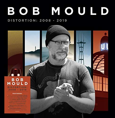 Bob Mould album cover: portrait with colorful landscape panels.
