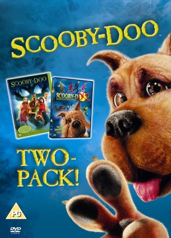 Scooby-Doo DVD two-pack with covers and a close-up of Scooby’s face.