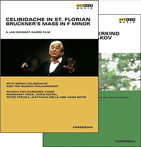 DVD cover with conductor Sergiu Celibidache and blurred image of a man outdoors.
