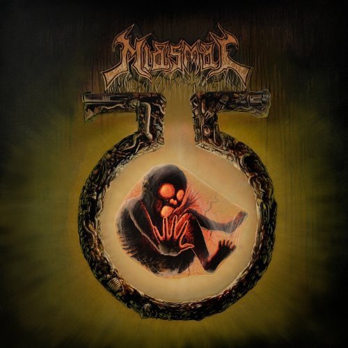 "Album cover art featuring a hooded figure surrounded by a circular, ornate frame."