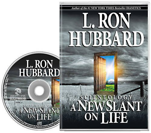 CD case and disc for "Scientology: A New Slant on Life" by L. Ron Hubbard.