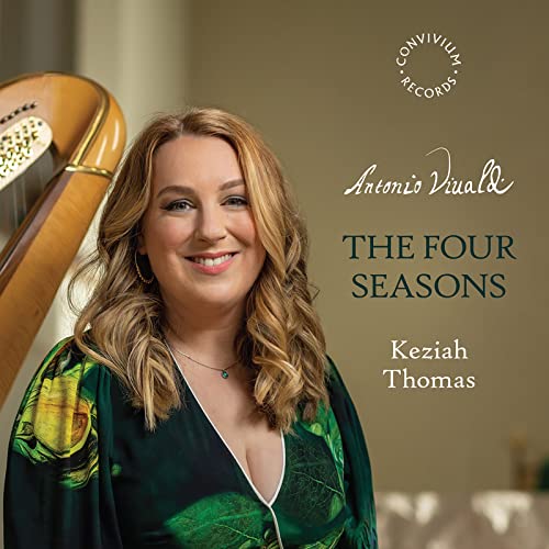 CD cover featuring harpist Keziah Thomas and text “The Four Seasons.”