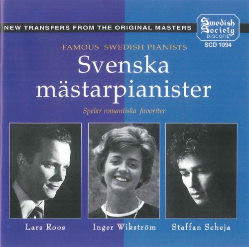 CD cover featuring portraits of three Swedish pianists: Lars Roos, Ingrid Wikström, and Staffan Scheja.