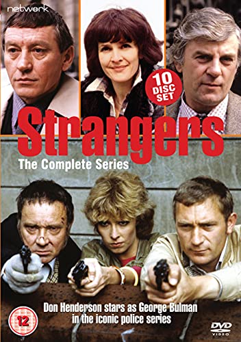 Strangers" DVD cover featuring six actors and guns, ten-disc set.