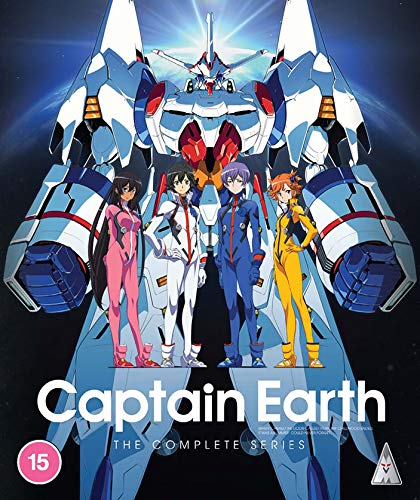 Captain Earth" Blu-ray cover featuring a large robot and five anime characters.