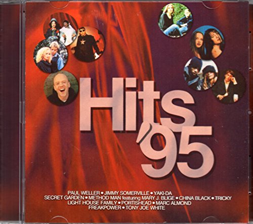 CD cover for “Hits 95” featuring portraits of various musicians.