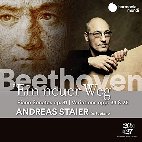 CD cover featuring portraits of Beethoven and pianist Andreas Staier.