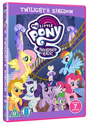 "Colorful cartoon ponies on a DVD cover with a purple background and 'My Little Pony' logo."