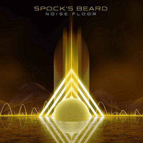 Vinyl album cover with glowing yellow triangle and sphere on dark background.