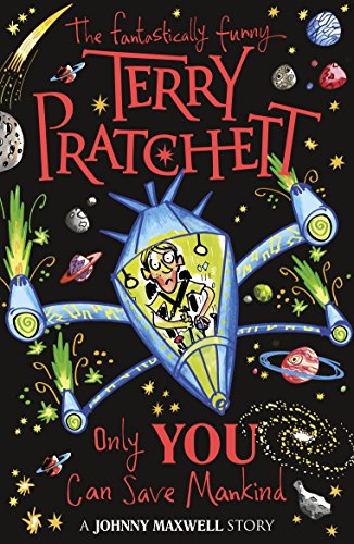 The image depicts a book cover with a cartoon boy in a spaceship surrounded by stars.