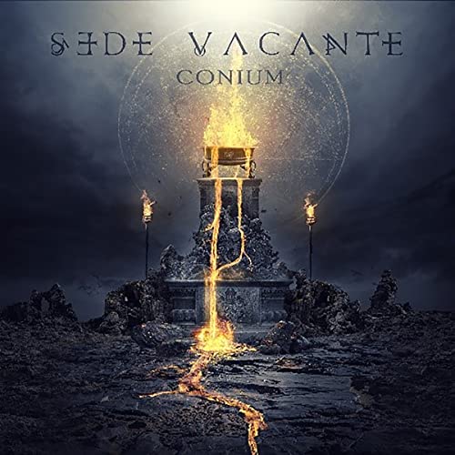 CD cover: dark, mystical landscape with a burning altar and torches.