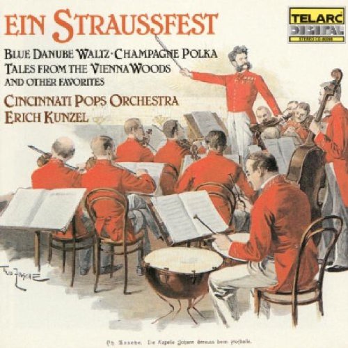 "CD cover featuring illustration of orchestra in red uniforms performing under a conductor."