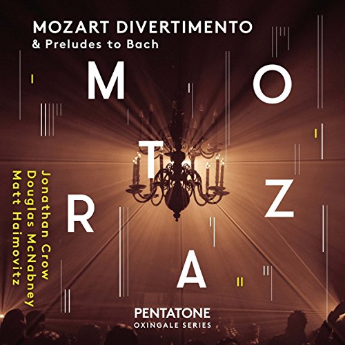 "CD cover featuring a chandelier-lit concert hall with 'Mozart' spelled out prominently."
