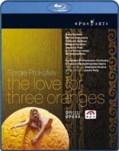 Blue-ray case cover for "Prokofiev: Love For 3 Oranges" with yellow and black design.