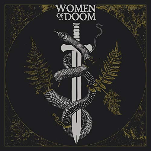 Black album cover with a dagger, snake, and fern illustration.