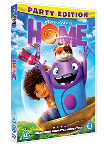 "DVD case for 'Home' with cartoon characters on a blue background."