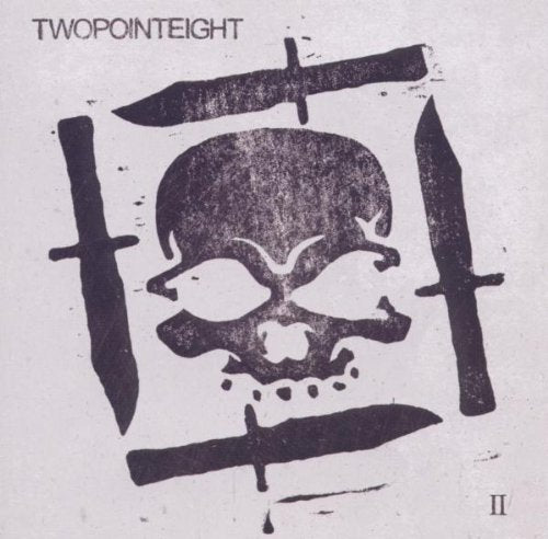 "Album cover featuring a black skull surrounded by daggers on a white background."