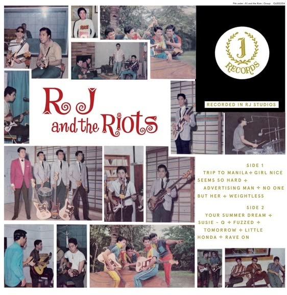 Vinyl record cover for "Rj & The Riots" featuring a collage of band photos.